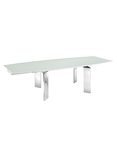 Casabianca Astor Dining Table in White Glass with Polished Stainless Steel Base