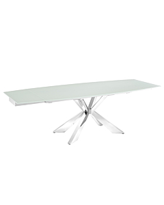 Casabianca Icon Motorized Dining Table in white Glass with Polished Stainless Steel Base