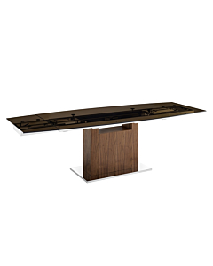 Casabianca Olivia Motorized Dining Table in Smoked Glass with Walnut Veneer Base