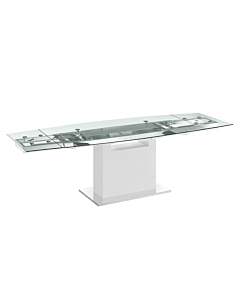 Casabianca Olivia Motorized Dining Table in Clear Glass with High Gloss White Lacquer Base