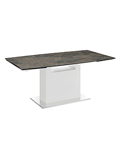 Casabianca Olivia Motorized Dining Table in Brown Marbled Porcelain Top on Glass with High Gloss White Lacquer Base
