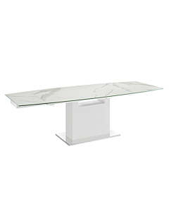 Casabianca Olivia Motorized Dining Table in White Marbled Porcelain Top on Glass with High Gloss White Lacquer Base
