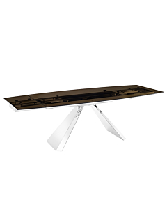 Casabianca Stanza Motorized Dining Table in Smoked Glass with Polished Stainless Steel Base
