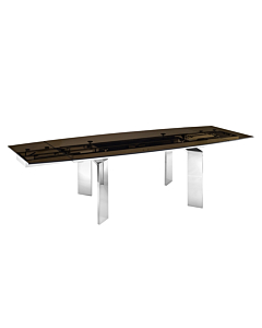 Casabianca Astor Motorized Dining Table in Smoked Glass with Polished Stainless Steel Base