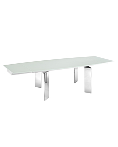 Casabianca Astor Motorized Dining Table in White Glass with Polished Stainless Steel Base