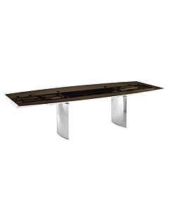 Casabianca Allegra Motorized Dining Table in Smoked Glass with Polished Stainless Steel Base