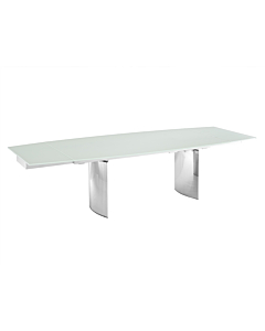 Casabianca Allegra Motorized Dining Table in White Glass with Polished Stainless Steel Base