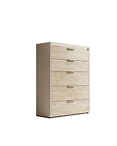 ALF Tullia 5-Drawer Chest – Travertine Eco-Stone & Champagne High Gloss Finish
