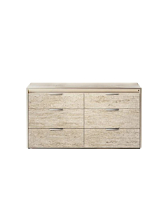 ALF Tullia 6-Drawer Dresser – Travertine Eco-Stone & Champagne High Gloss