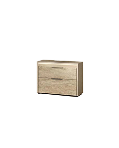 ALF Tullia Nightstand – Travertine Eco-Stone & Champagne High Gloss