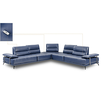 Eleganto 5 pc Sectional with Power Motion Backrests, Dark Denim Leather