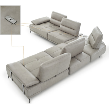 Eleganto 5 pc Sectional with Power Motion Backrests, Stone Gray Leather
