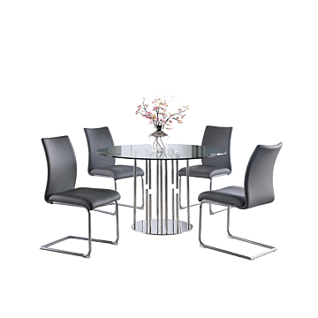 Chintaly Jane 5-Piece Dining Set with Contemporary Round Glass Table & Modern Contour-Back Chairs