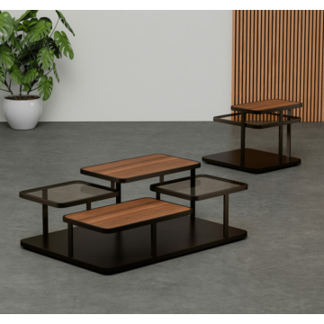Elite Modern Quatro Coffee Table, Small Wood/Large Glass