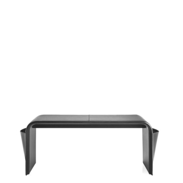 Calligaris Shape Leather Covered Bench With Pockets For Magazines