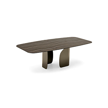 Calligaris Twins 4153-FB250 dining table with elliptical top and metal pedestal | Made to Order
