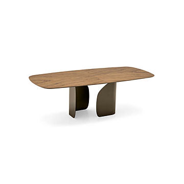 Calligaris Twins 4153-FS200 dining table with wooden elliptical top and metal pedestal | Quick Ship