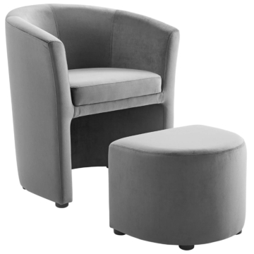 Modway Divulge Performance Velvet Arm Chair and Ottoman Set-Gray