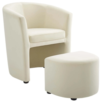 Modway Divulge Performance Velvet Arm Chair and Ottoman Set-Ivory