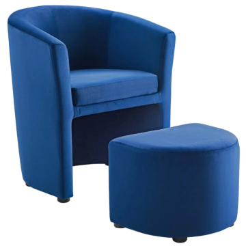 Modway Divulge Performance Velvet Arm Chair and Ottoman Set-Navy