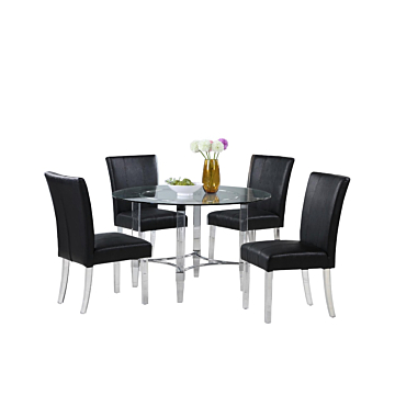 Chintaly 5 Piece Parson Contemporary Dining Set with Round Glass Dining Table & Parson Chairs