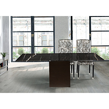 Stone International Espresso Dining Table with Thin Beveled Edge