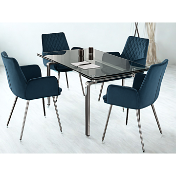 Stark Dining Table with Glass Top & 4 Upholstered Armchairs