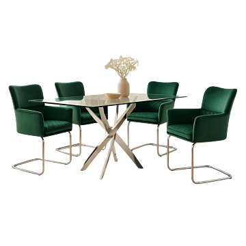 Fabio Dining Table with Glass Top & 4 Upholstered Armchairs