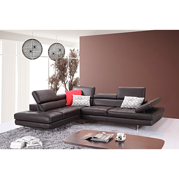 A761 Italian Leather Sectional-Left Facing Chaise-Coffee