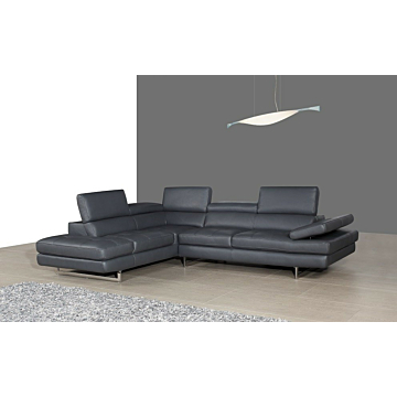 A761 Italian Leather Sectional-Left Facing Chaise-Slate Grey