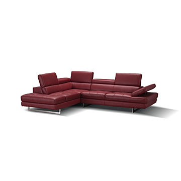 A761 Italian Leather Sectional-Left Facing Chaise-Red