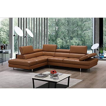 A761 Italian Leather Sectional-Left Facing Chaise-Caramel