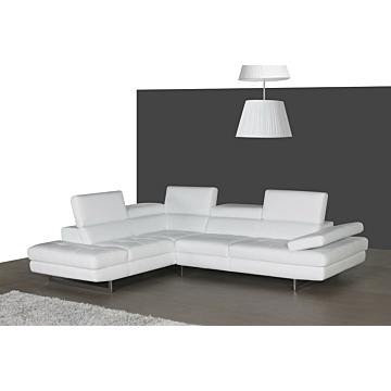 A761 Italian Leather Sectional-Left Facing Chaise-White