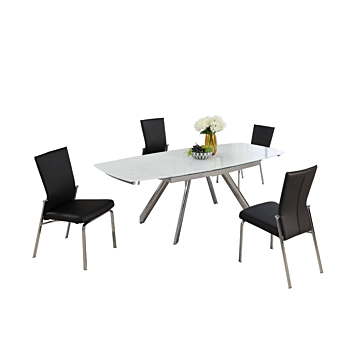 Chintaly Alina 5-Piece Contemporary Dining Set with Extendable Starphire Glass Table 