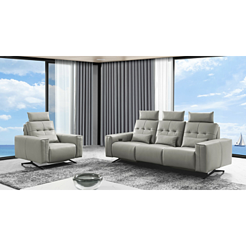 Amalfi Leather Sofa Set | Sofa and Loveseat with Cupholder | Creative Furniture-Light Gray