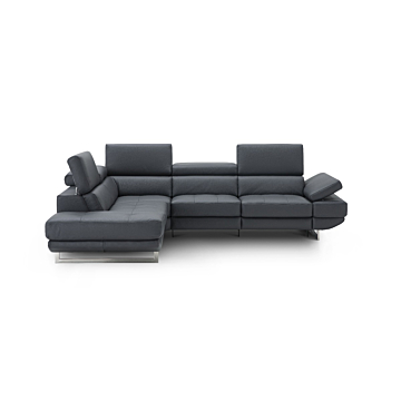 Annalaise Recliner Leather Sectional Blue-Gray, Left Facing Chaise
