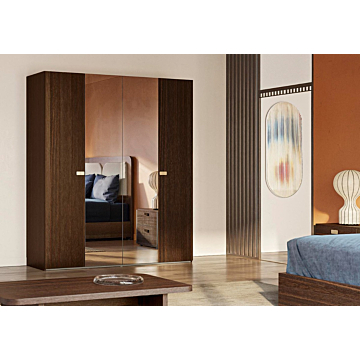 ALF Appia 4-Door Wardrobe – Italian Modern Wardrobe in Matte Espresso & Termocotto Oak
