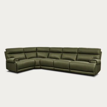 Baron 5-Piece Leather Modular Sectional with Power Recliners, Dark Olive