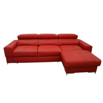 Cortex Bazalt Sleeper Sectional, Red Leather, Right Facing Chaise