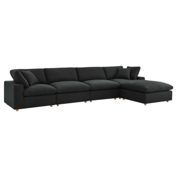Modway Commix Down Filled Overstuffed 5 Piece Sectional Sofa Set-Black