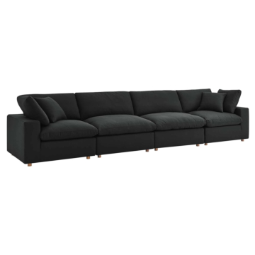 Modway Commix Down Filled Overstuffed 4 Piece Sectional Sofa Set-Black
