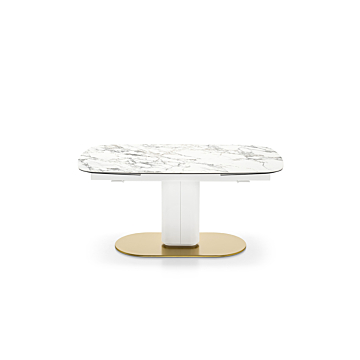 Calligaris Cameo Table with an Extendable Elliptical Top and Central Metal Base, White Marble Top