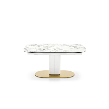 Calligaris Cameo Table with an Extendable Elliptical Top and Central Metal Base, White Marble Top