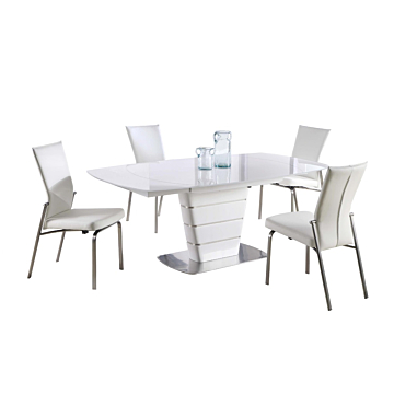 Chintaly Charlotte 5-Piece Dining Room Set with White Glass Table & 4 Motion-Back Chairs