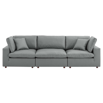 Modway Commix Down Filled Overstuffed Vegan Leather 3-Seater Sofa-Gray