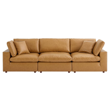 Modway Commix Down Filled Overstuffed Vegan Leather 3-Seater Sofa-Tan