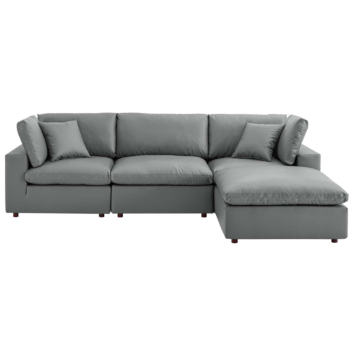 Modway Commix Down Filled Overstuffed Vegan Leather 4-Piece Sectional Sofa-Gray
