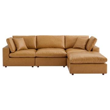 Modway Commix Down Filled Overstuffed Vegan Leather 4-Piece Sectional Sofa-Tan