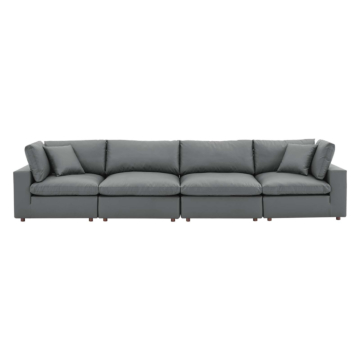 Modway Commix Down Filled Overstuffed Vegan Leather 4-Seater Sofa-Gray