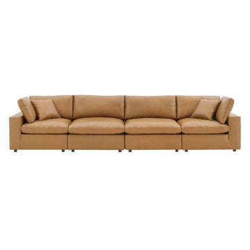 Modway Commix Down Filled Overstuffed Vegan Leather 4-Seater Sofa-Tan
